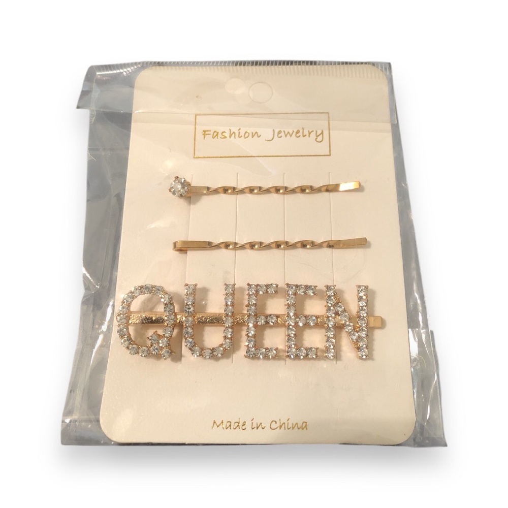 💚Gold and Silver Crystal Rhinstone Hair Pins 3pc Set